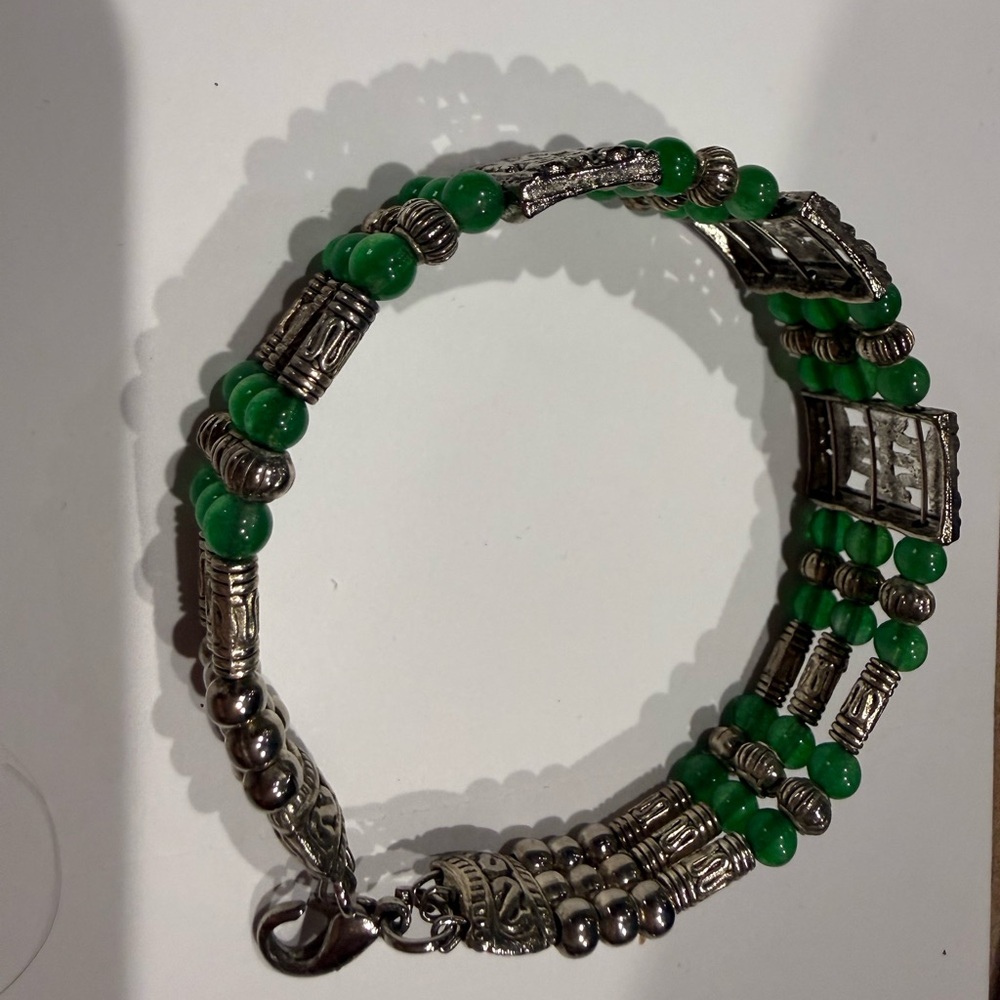 Green and Silver Beaded Bracelet